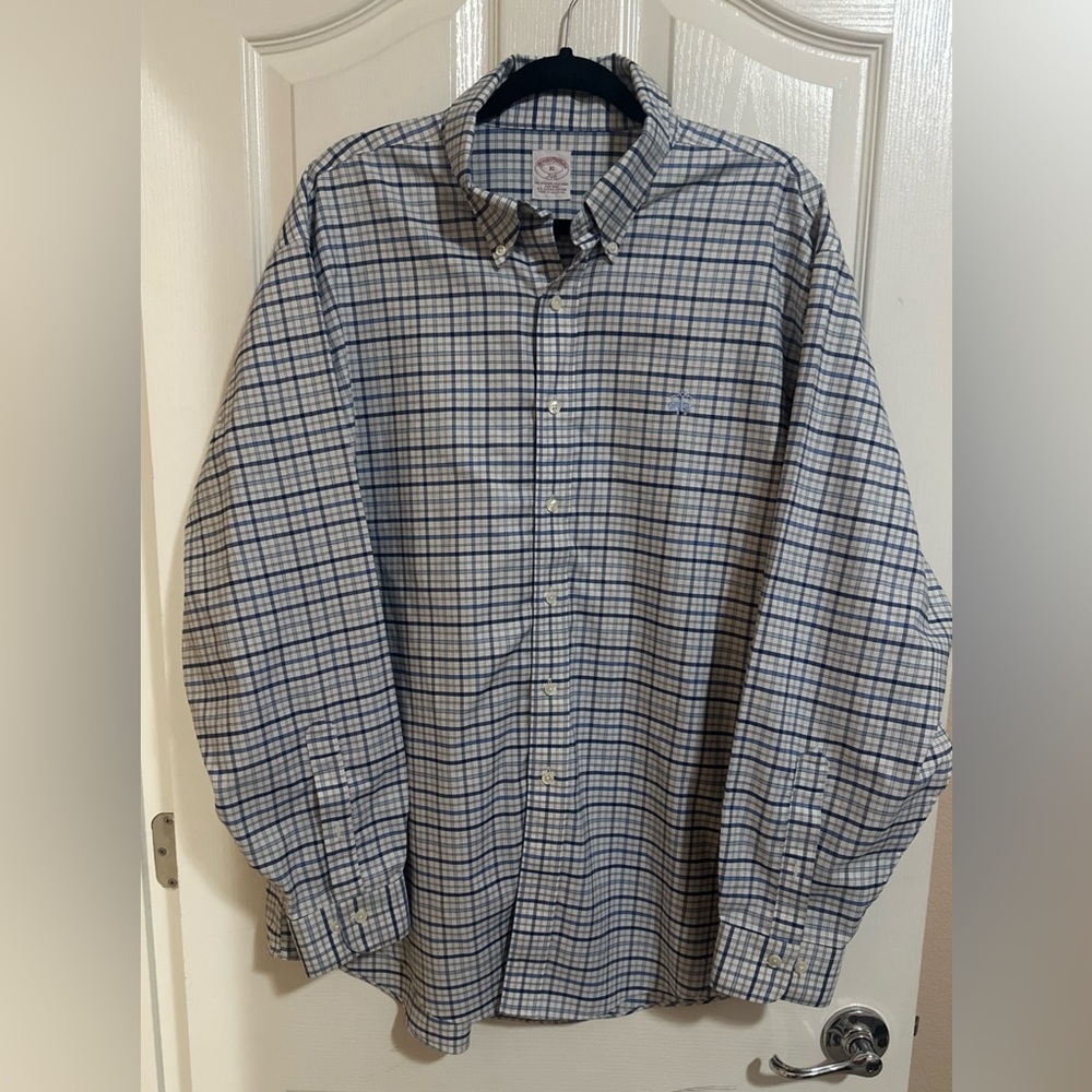 Men’s Brooks Brothers Shirt Blue Plaid 346 Non Iron Supima Cotton Buttons Sz XL.